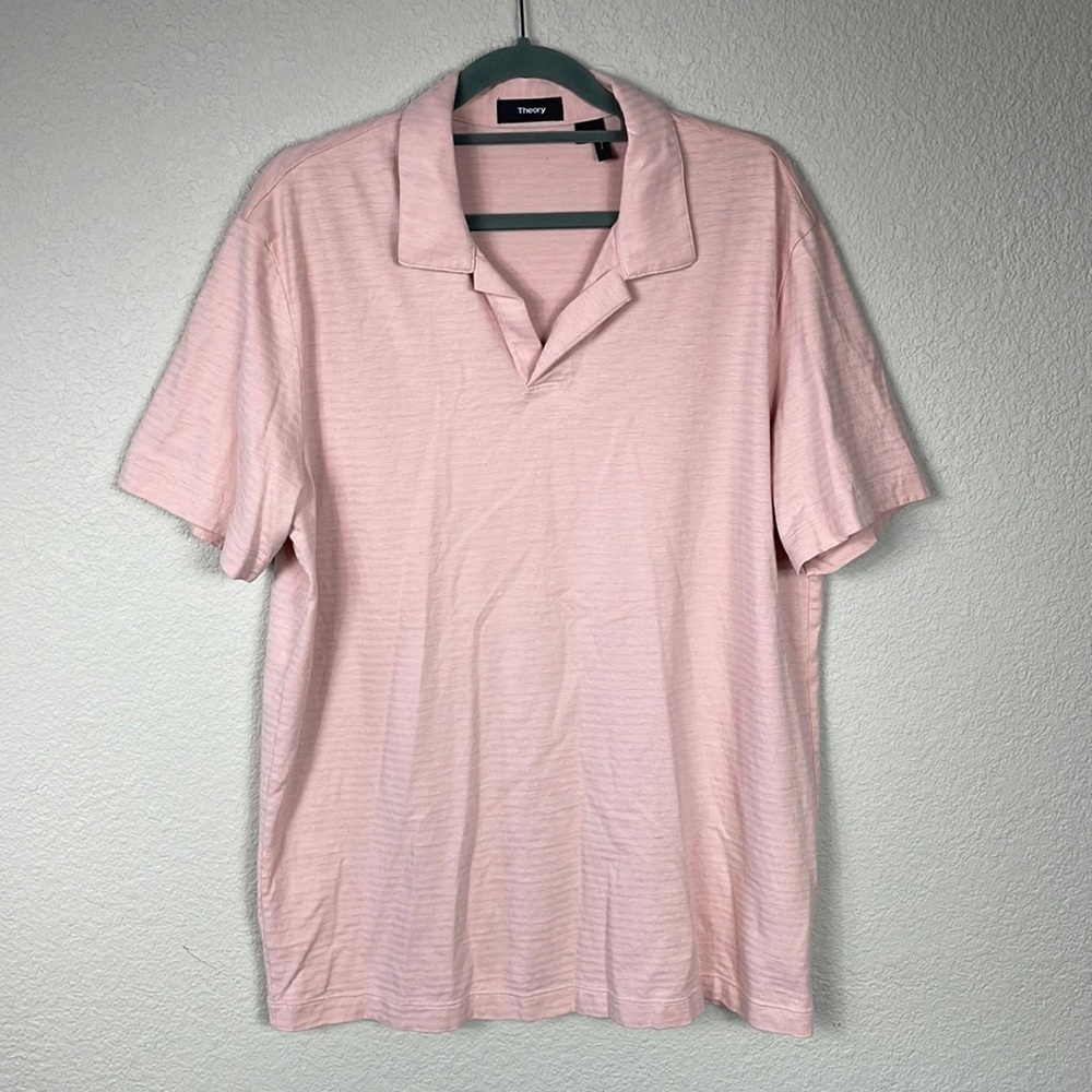 Theory Cotton Modal Jersey Polo Shirt Blush Pink Salmon Golf Country Club Sz L